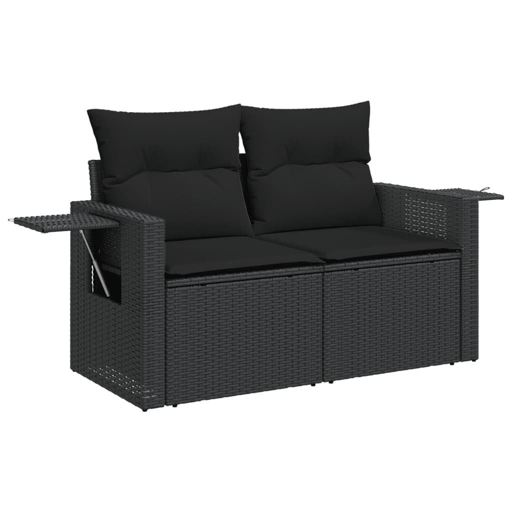 vidaXL Loungesofa Gartensofa mit Kissen 2-Sitzer Schwarz Poly Rattan