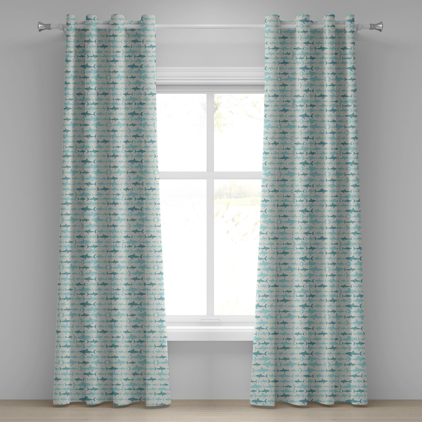 Gardine Dekorative Abakuhaus, Sea Ozean für in Wohnzimmer, Sharks Schlafzimmer Schwimmen 2-Panel-Fenstervorhänge