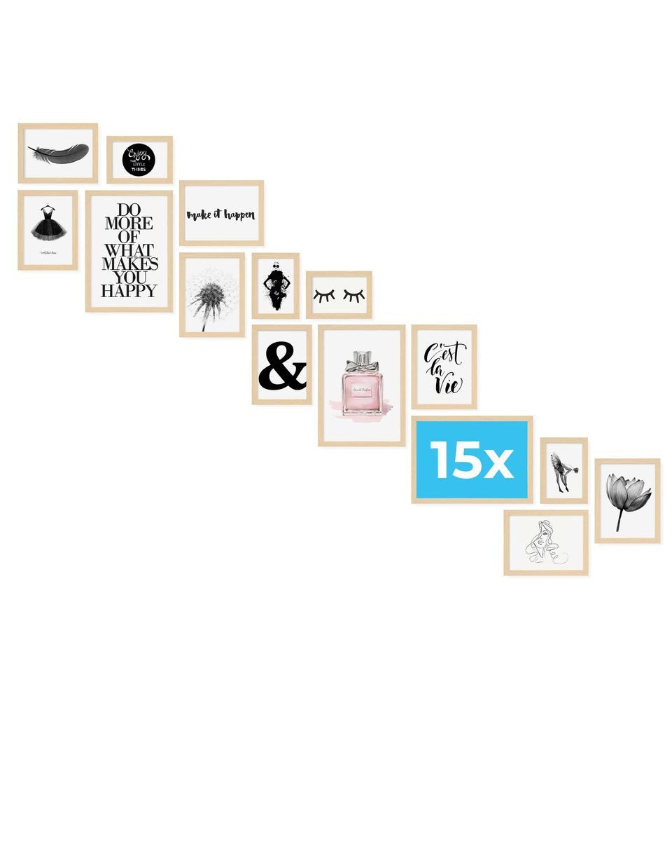 PHOTOLINI Bilderrahmen 15er Set No.2 Poster-Rahmen in verschiedenen Formaten für Einzelbilder, für 15 Bilder (15er Set No.2), MDF Holz, Acrylglas & Zubehör, Formate 10x15 bis A4 / 21x30 cm
