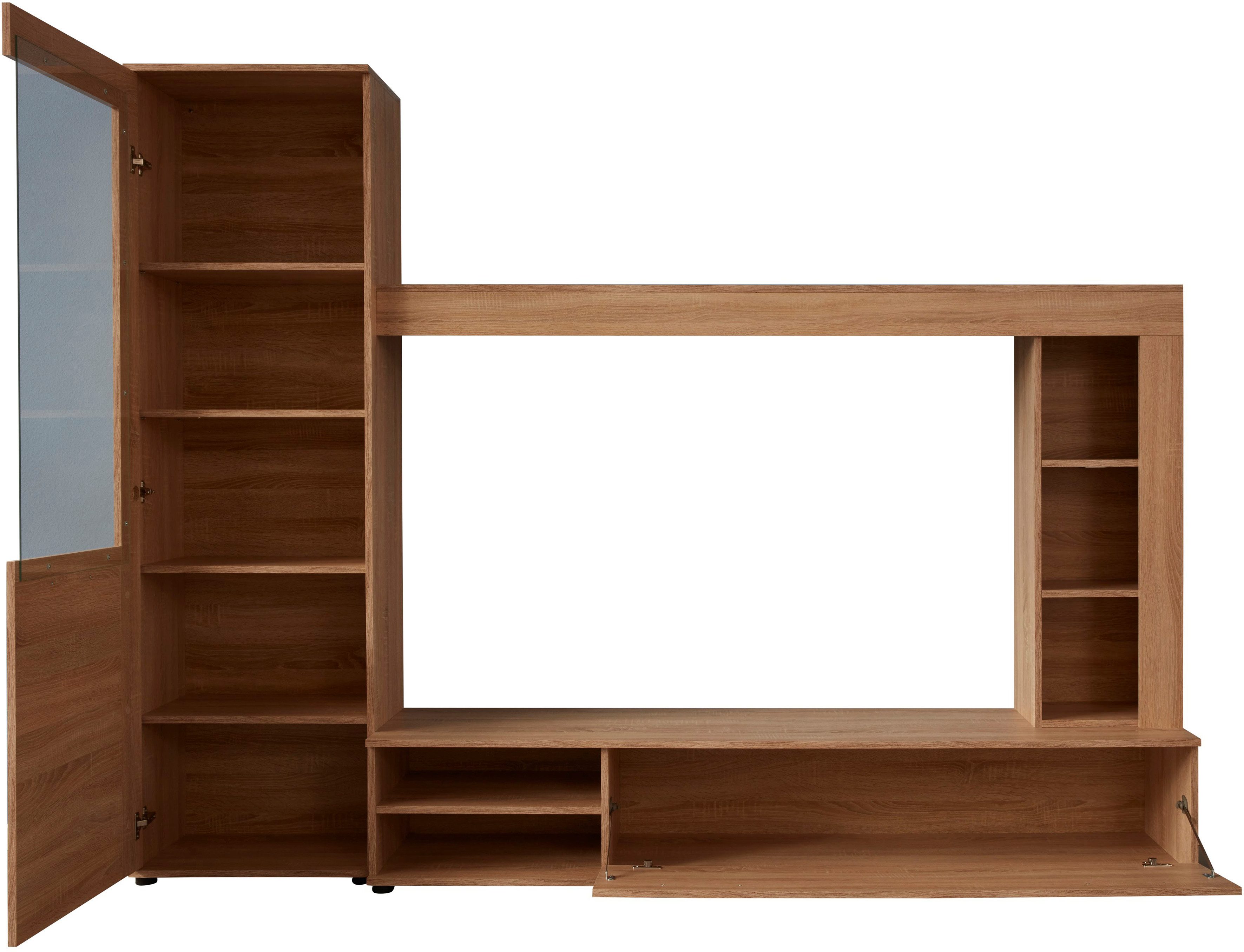 Home affaire Wohnwand Laholm, (Set, 4-St), Wohnwand mit Tür, Klappe & 6 Fächern - (B/T/H) 240/41/185 cm