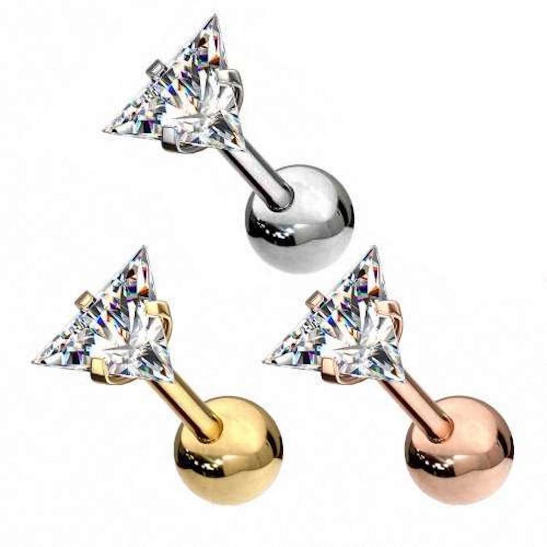 Taffstyle Piercing-Set Tragus Chirurgenstahl mit Dreieck Zirkonia Silber 1,2mm x 6mm x 3mm (Knorpel Tragus Conch Orbital Ohrring Piercing Ohrpiercing), Helix Kn – Bild 3 von 4