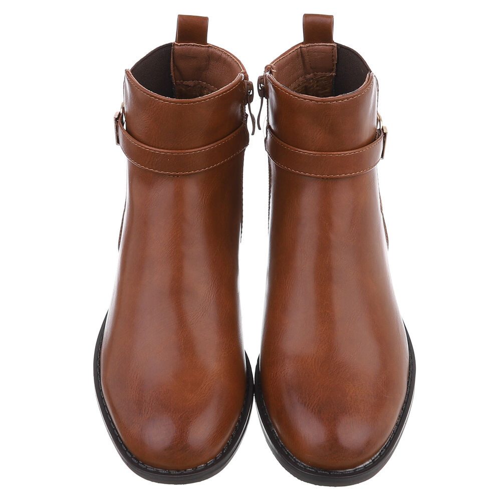 Ital-Design Elegante Damen Stiefeletten mit Schnalle für Herbst/Winter Stiefelette (90169407) Blockabsatz Chelsea Boots in Camel