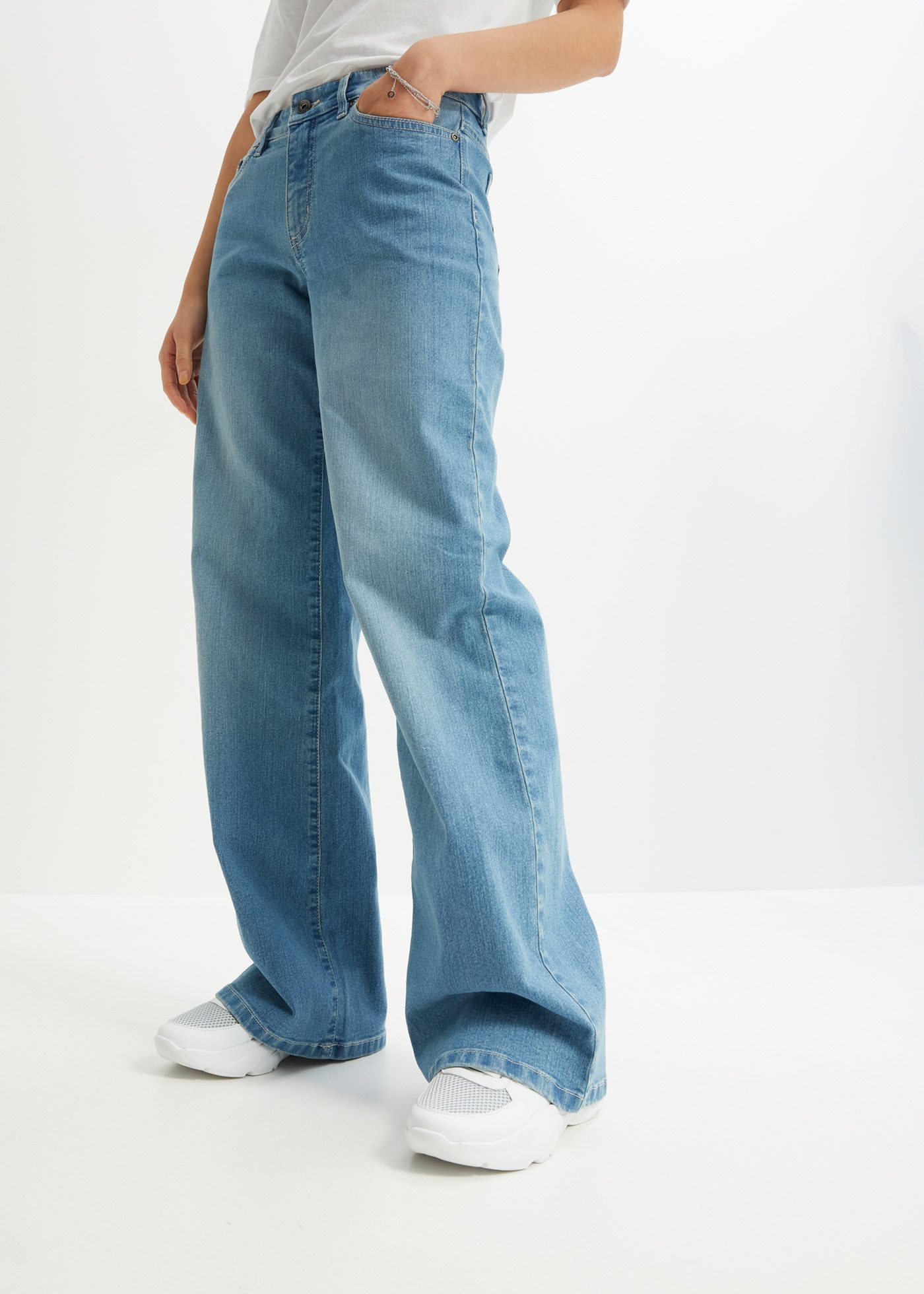 bonprix Weite Jeans Loose Fit, 5-Pocket-Style, Wide-Leg Jeans, Mid Waist günstig online kaufen