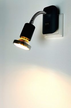 TRANGO LED Nachtlicht, 11-055 LED Steckerleuchte im Anthrazit-Schwarz mit Deko-Chrom Ring, Steckerlicht, Nachtlicht inkl. je 1x GU10 3000K warmweiß LED Leuchtmittel & ON/OFF Schalter, Leselampe, Wandlampe, Küchenlampe