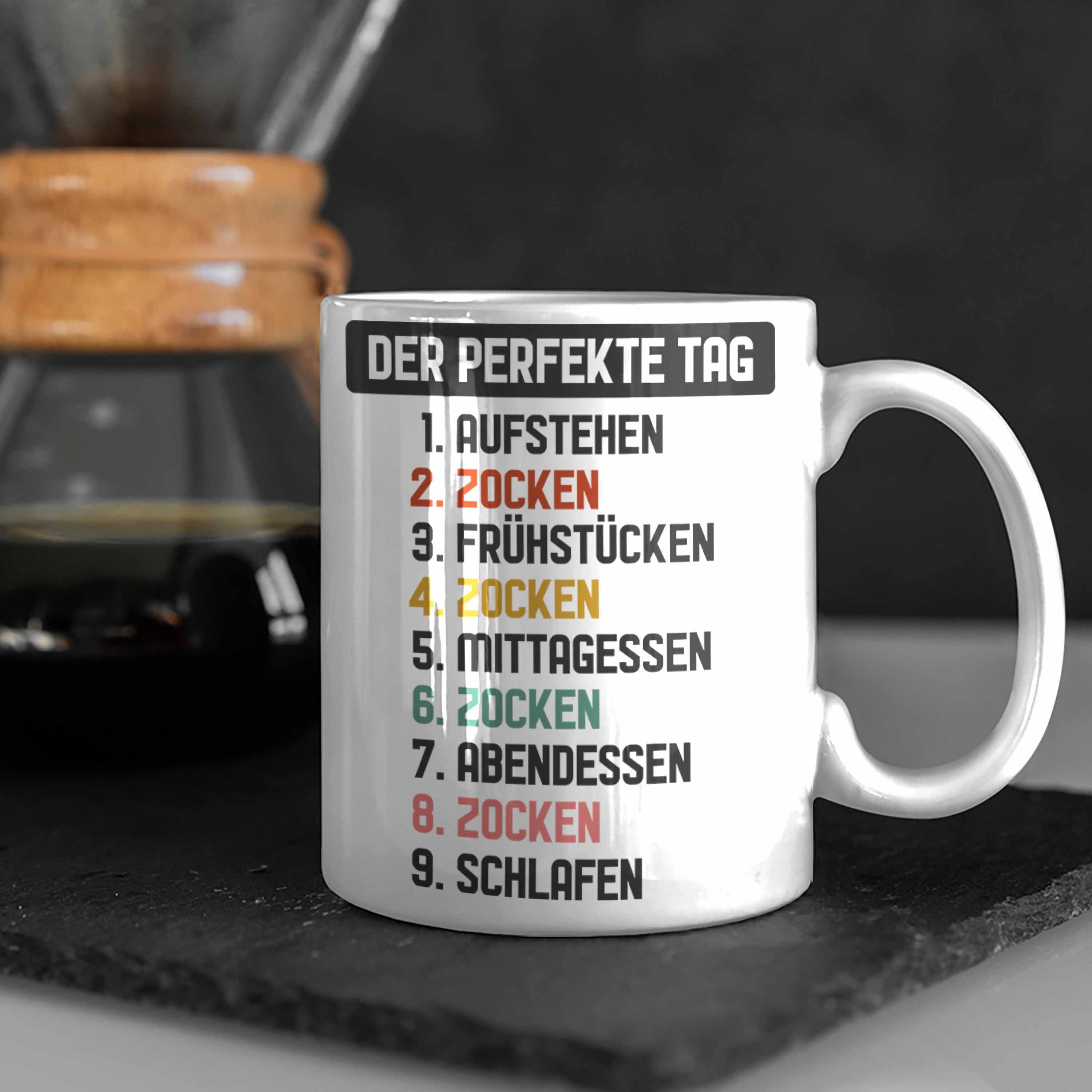 Perfekte Spruch weiss - Jungs Der Tag Kaffeetasse Gamer Trendation Geschenk Tasse Zocker Tasse Gaming Trendation mit Junge