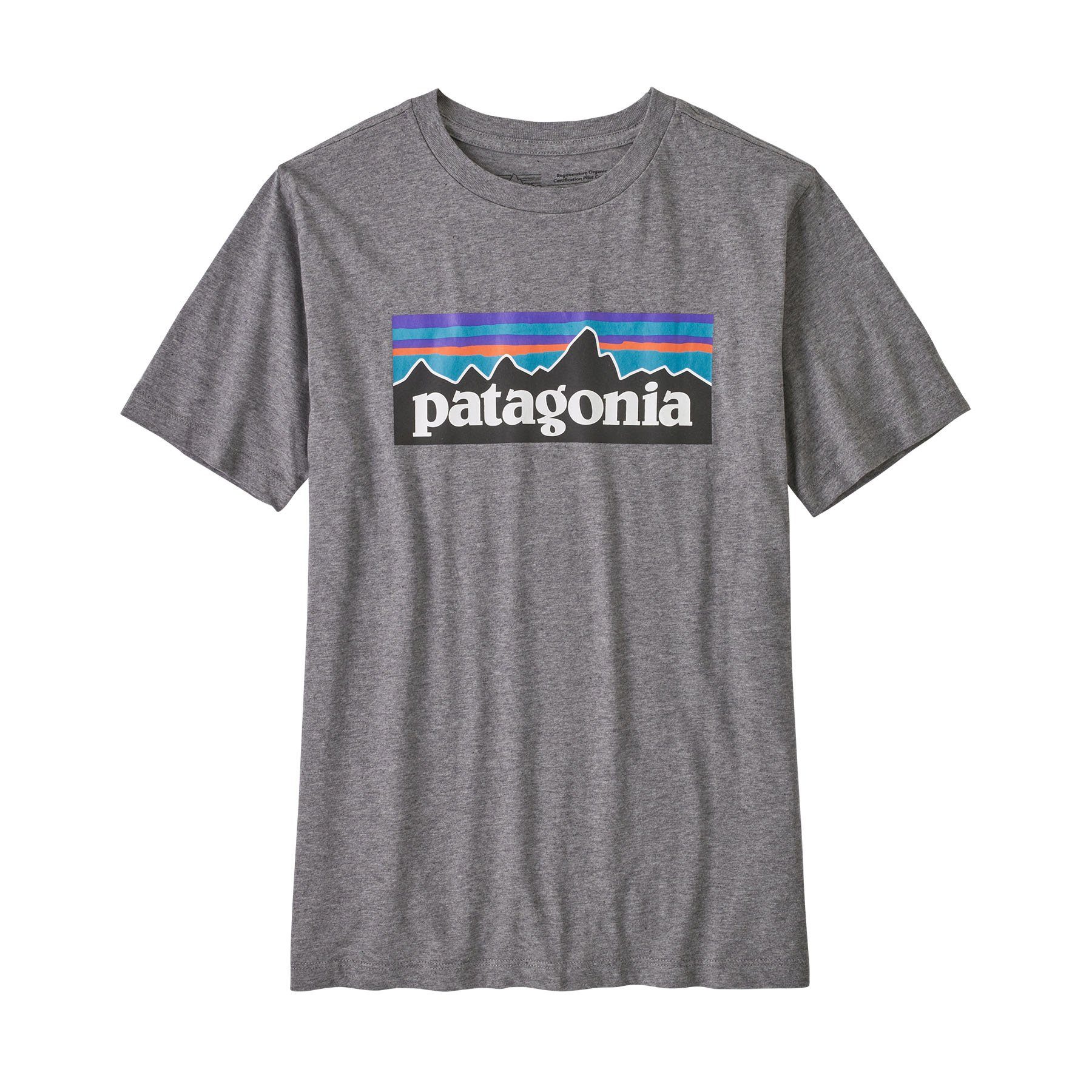 Patagonia T-Shirt Patagonia Kinder T-Shirt Regenerative Organic Certified Cotton P-6 Logo Mini gravel heather w/white