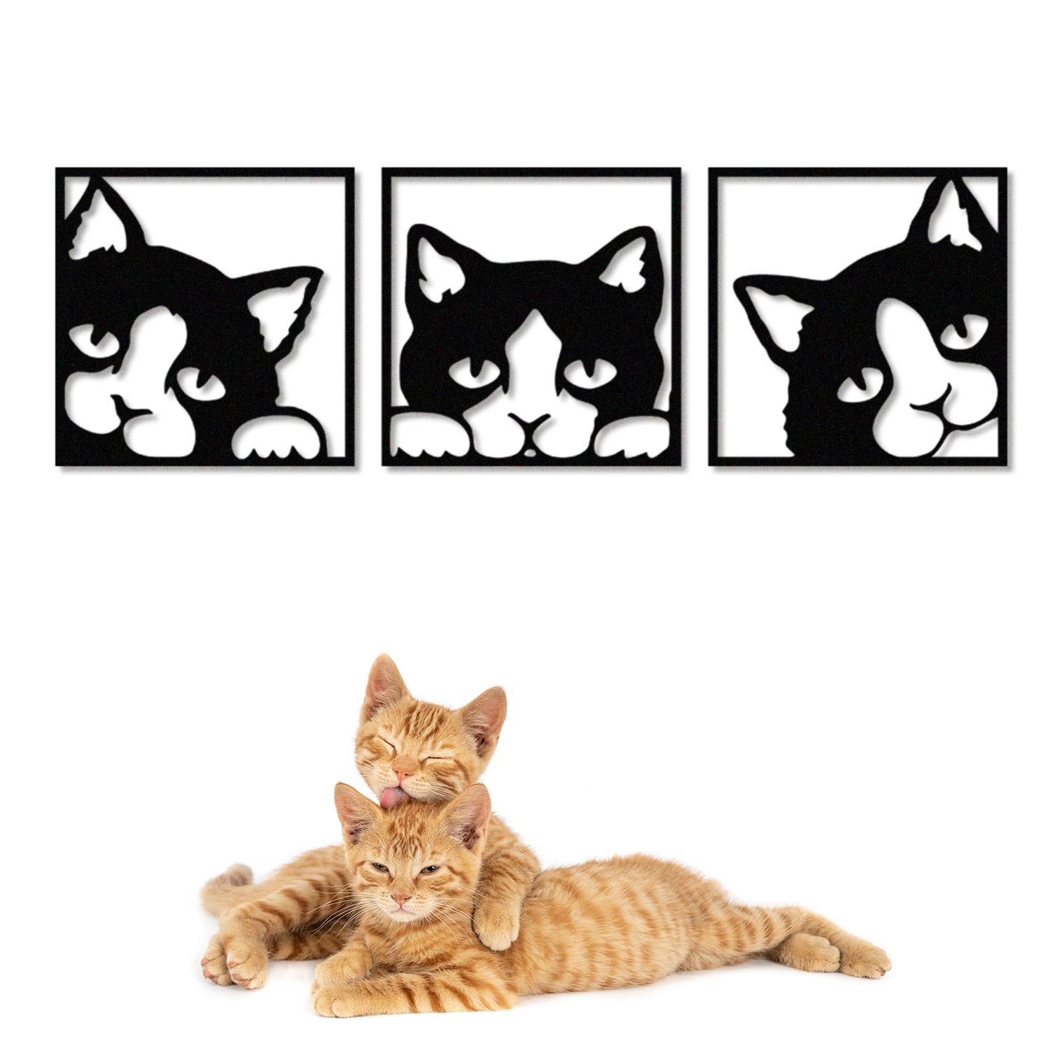 Namofactur Wanddekoobjekt XXL Wandbild 3 Katzen im Rahmen (3-teilig), Wanddeko '3 Katzen' Wandgestaltung für dein Wohnzimmer / Schlafzimmer
