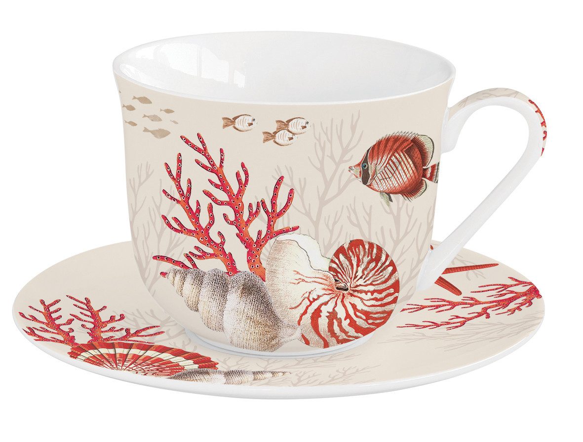 EasyLife Untertasse Reef, Spülmaschinengeeignet, Weiß, Motiv: Korallen