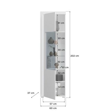 möbelando Vitrine Skylight (BxHxT: 60x202x37 cm) in weiß/weiß hochglanz mit einer Tür und 6 Fächern