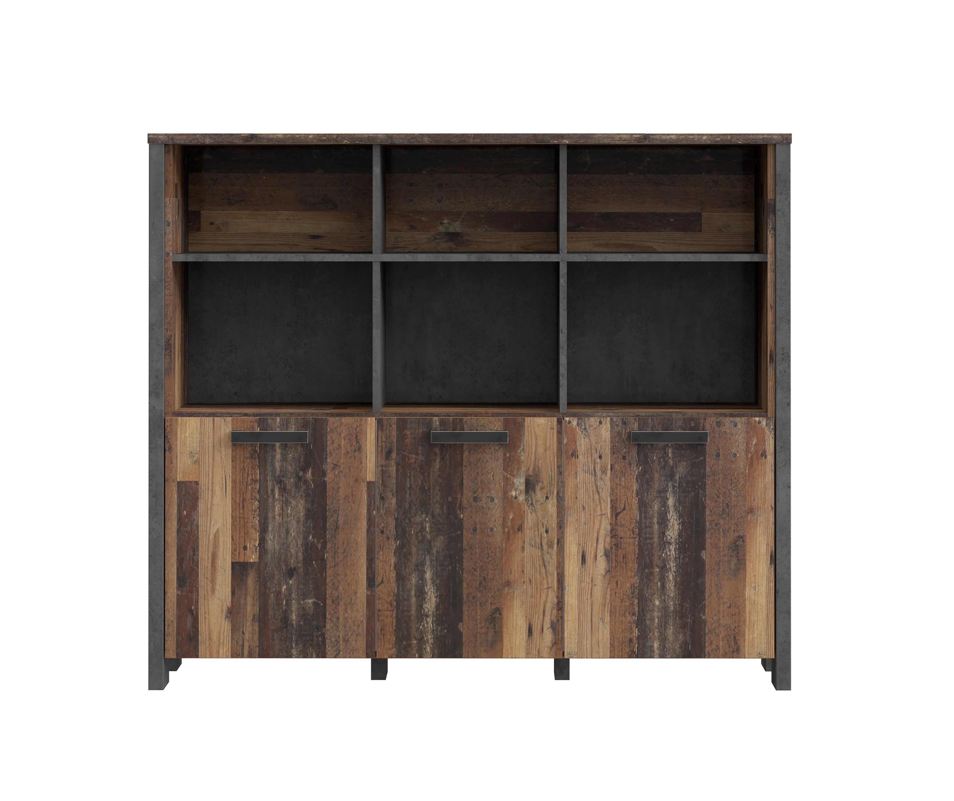 99rooms Standregal Califfo, Sideboard, Kommode, Schrank, mit 6 offene Fächer, viel Stauraum, 3-türig, Modern Design