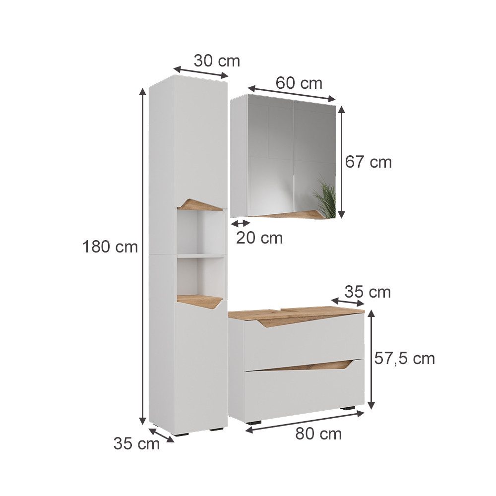 Vicco Badmöbel-Set Marelle, Weiß/Artisan, 3 Teile günstig online kaufen