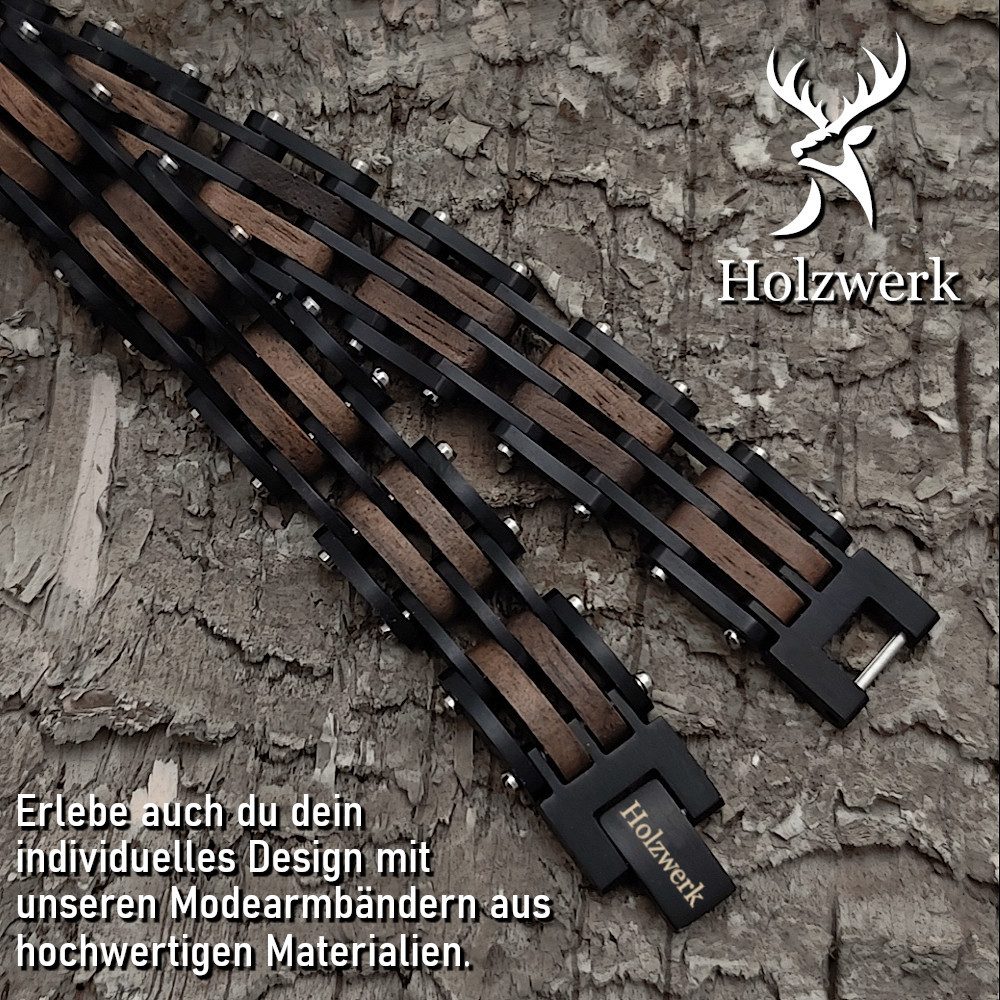 Holzwerk Edelstahlarmband Designer Holz Armband, Armkette Gliederarmband, inklusive Armbandkürzer, Holz Unikate, ideal auch als Geschenk