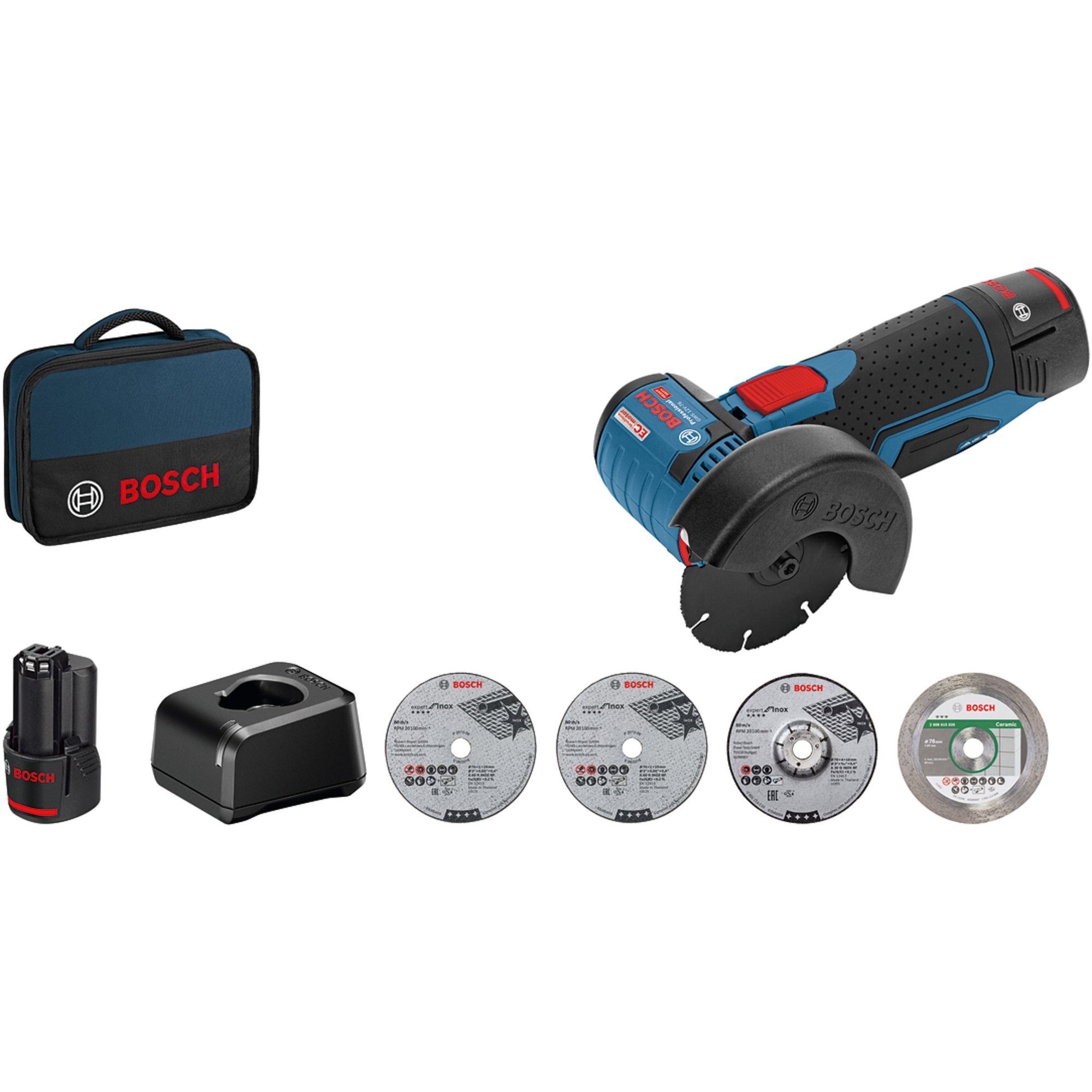 Bosch Professional Winkelschleifer Bosch Professional Akku-Winkelschleifer GWS 12V-76, (Mit 10,8Volt- und 12Volt-Akkus kompatibel)