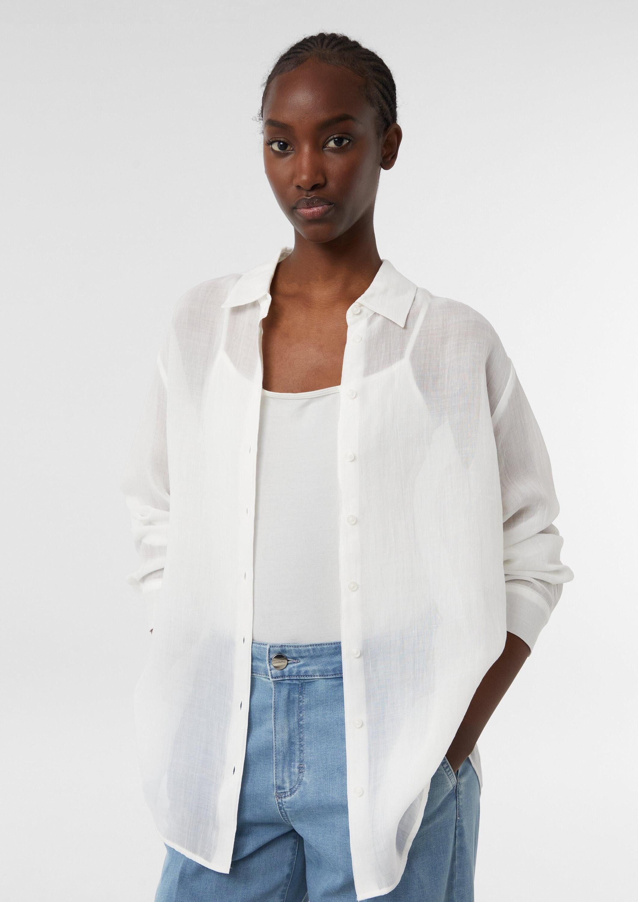 comma Langarmbluse Bluse Semitransparente Ramie-Bluse in Oversize