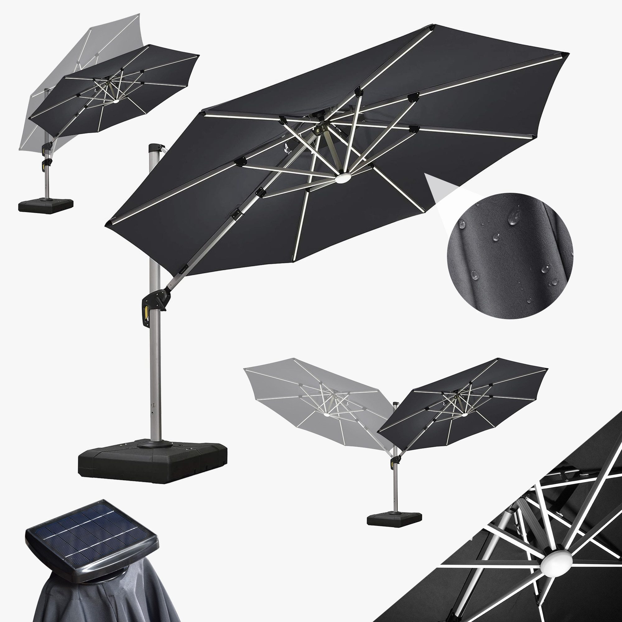 PURPLE LEAF Sonnenschirm Runder Außenbereich Ampelschirm, Gartenschirm mit Solar LED, LxB: 330,00x330,00 cm, für Garten,Terrasse, Pool