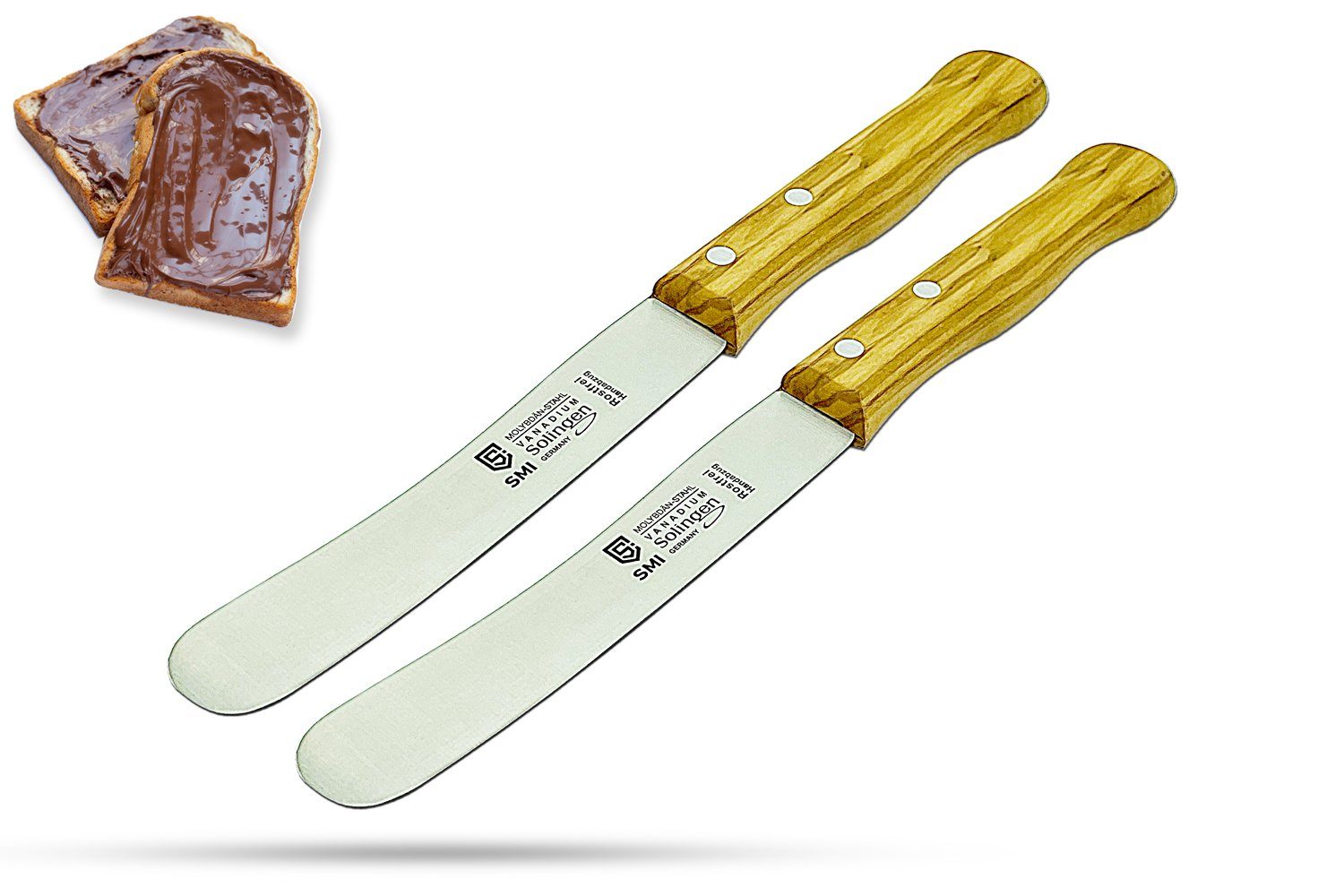 SMI Ніж для булочок 2-tlg Solingen Olivenholz Buttermesser Frühstücks Buckelsmesser