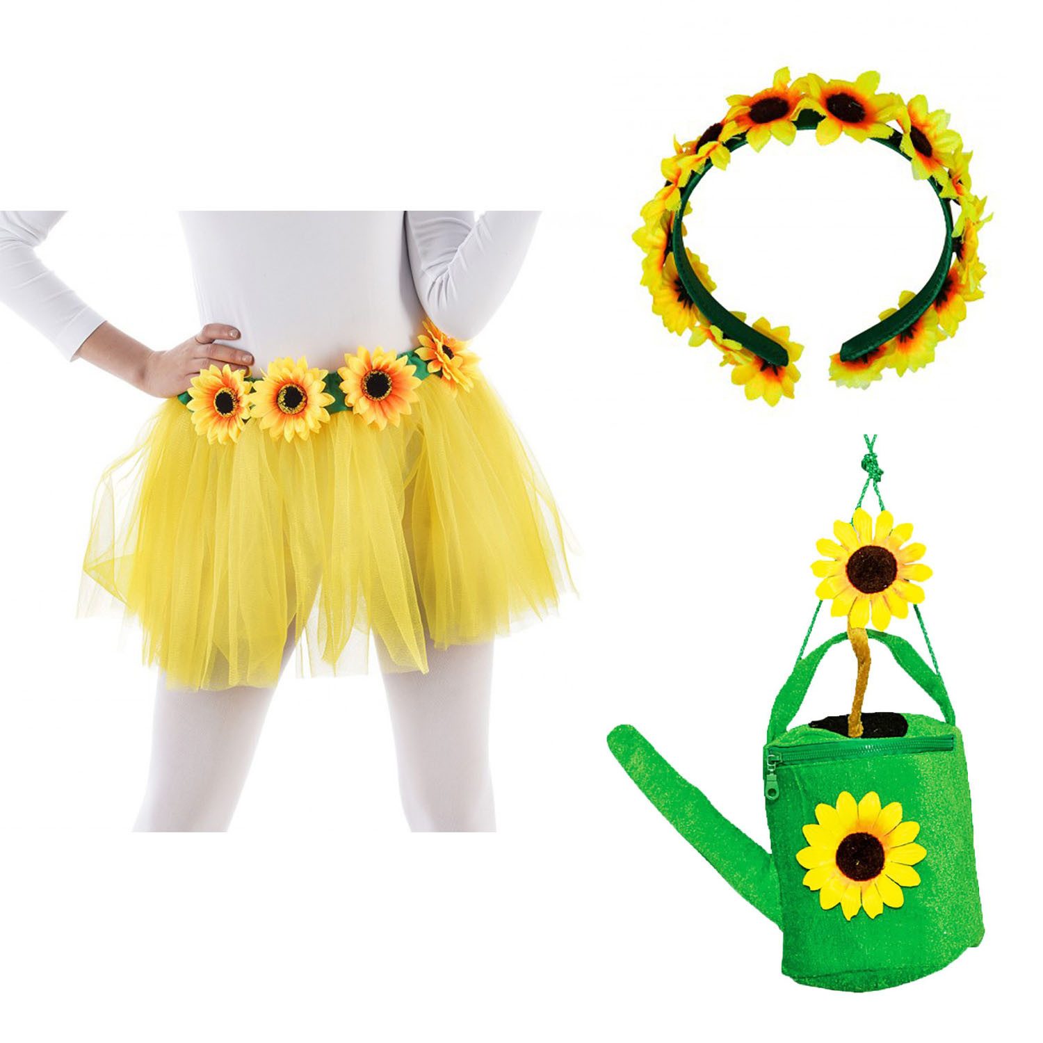 Das Kostümland Clown-Kostüm Sonnenblumen Set für Damen, 3-teilig mit Tüllrock