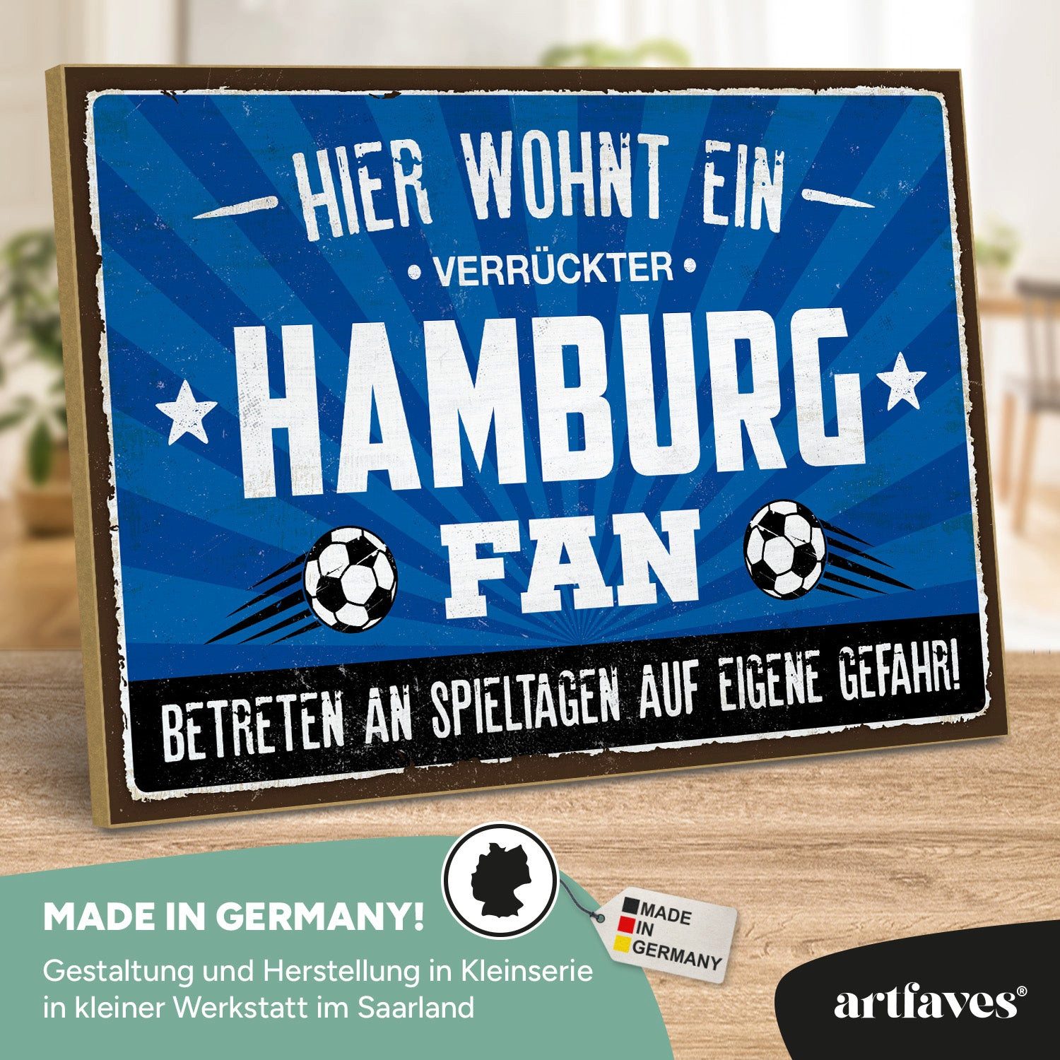 ARTFAVES Holzbild Schild mit Spruch - Hier wohnt ein verrückter HAMBURG Fan günstig online kaufen