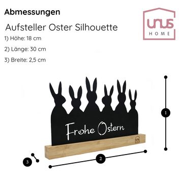 UNUS HOME Dekofigur Aufsteller Frohe Ostern Oster-Silhouette (30cm breit), Osterdekoration Oster-Aufsteller Ostern Osterhasen Ostereier