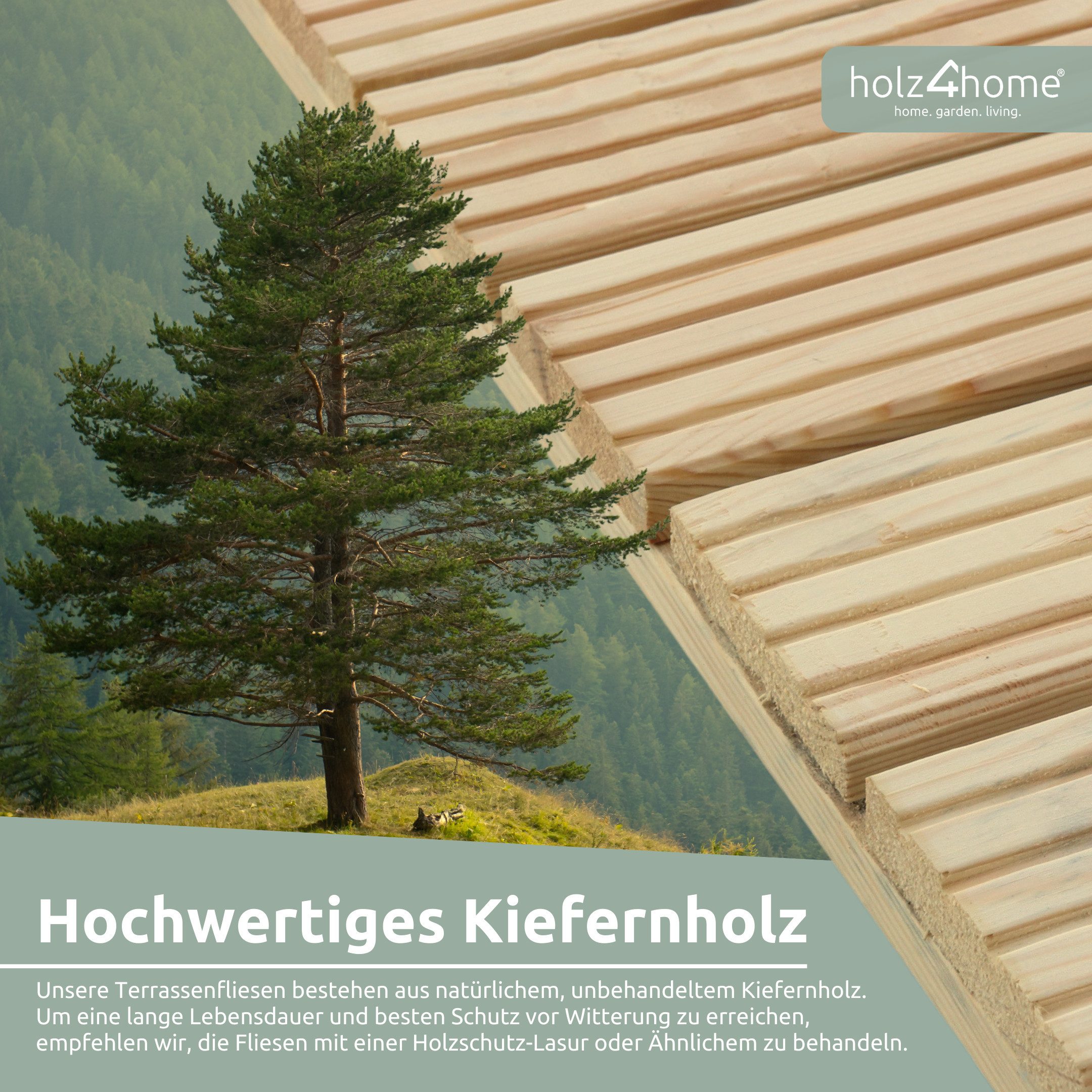 holz4home® Holzfliesen aus Kiefernholz I Terrassenfliese günstig online kaufen