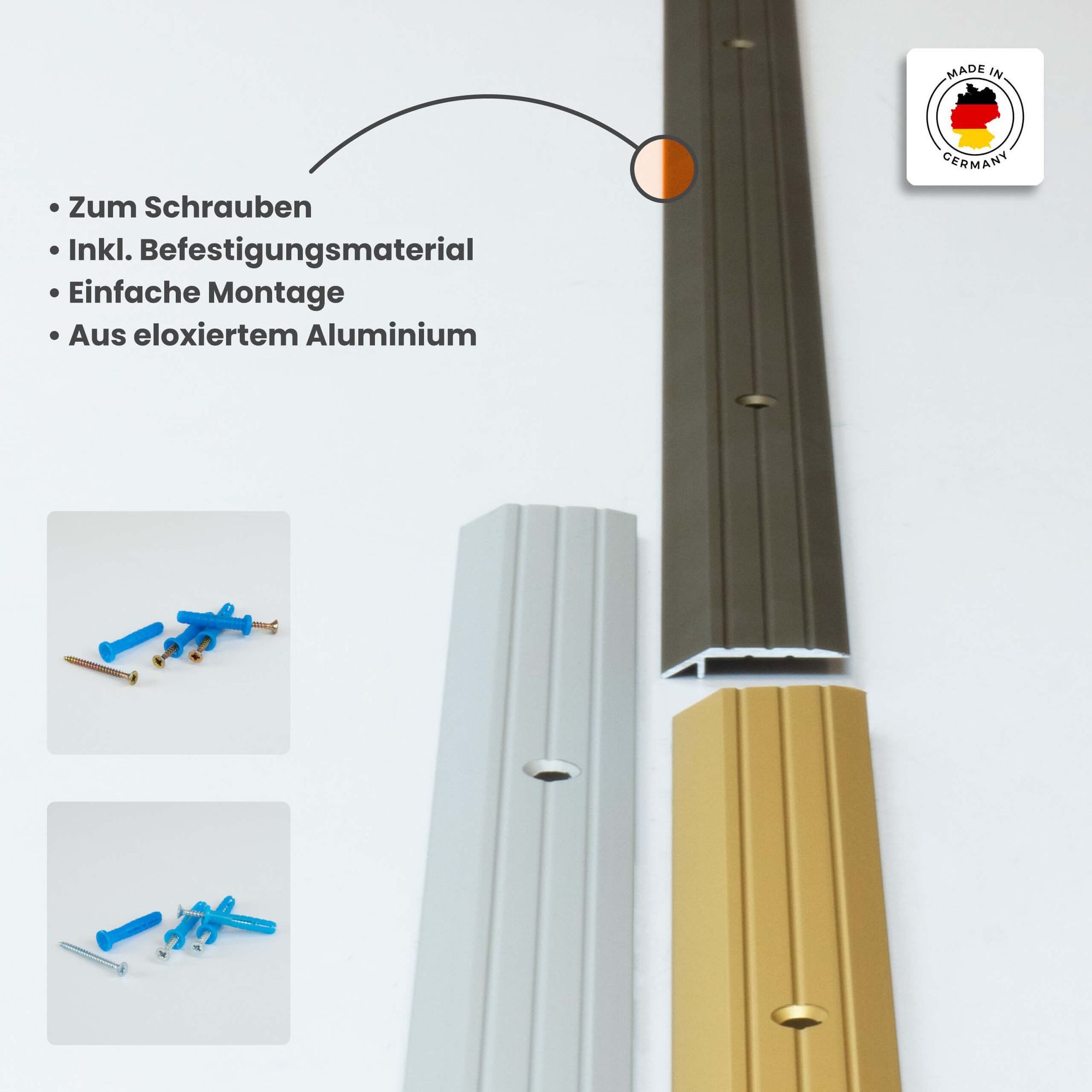 Dalsys Übergangsprofil Höhenausgleich aus Aluminium (90 cm x 30 mm, Champagner, 1-St), 3,5 mm Höhenausgleich, zum Schrauben, inkl. Befestigungsmaterial