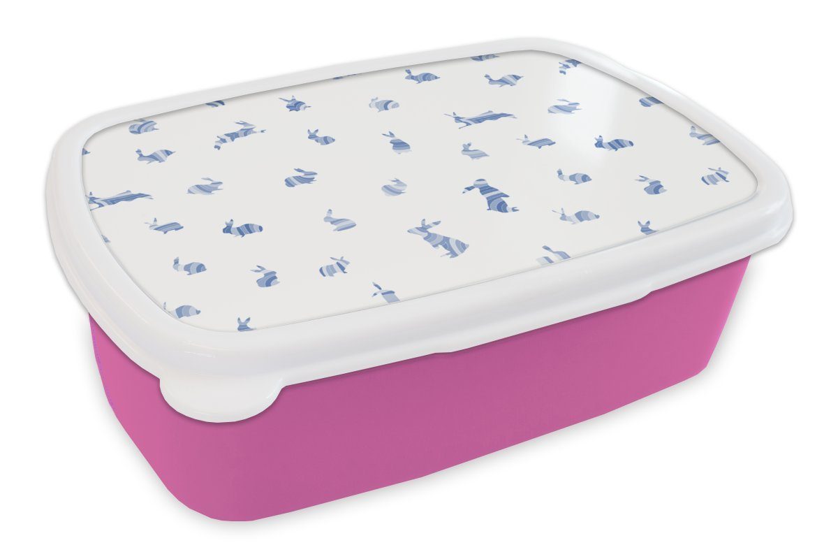 MuchoWow Lunchbox Kaninchen - Muster - Hase, Kunststoff, (2-tlg), Brotbox für Erwachsene, Brotdose Kinder, Snackbox, Mädchen, Kunststoff rosa