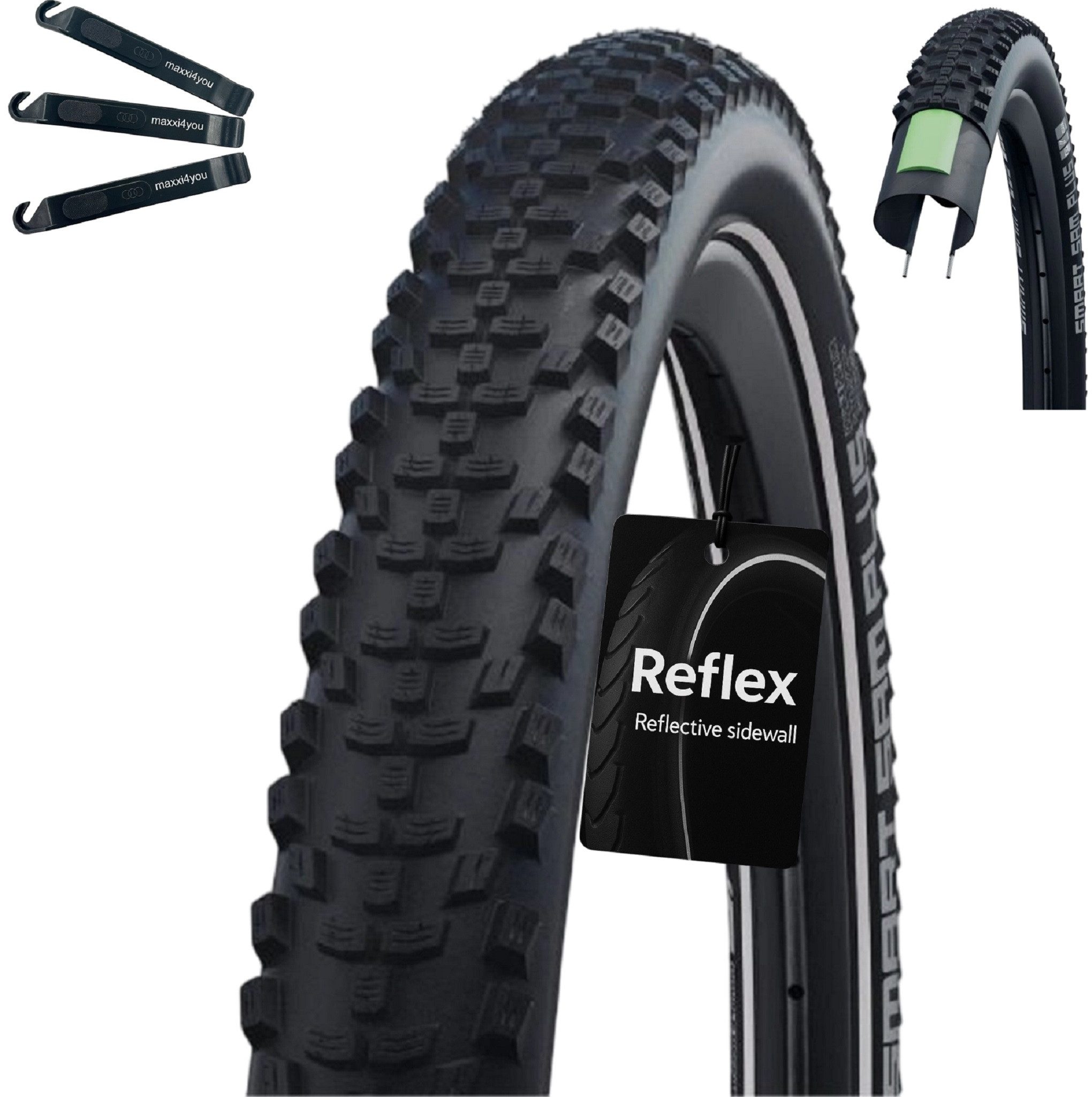 maxxi4you Fahrradreifen 1x Schwalbe SMART SAM PLUS 29 x 2,25 (57-622) Schwarz/Reflex inkl. RH
