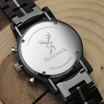 Holzwerk Chronograph GERDEN Herren Holz Armband Uhr, schwarz, silber, blau