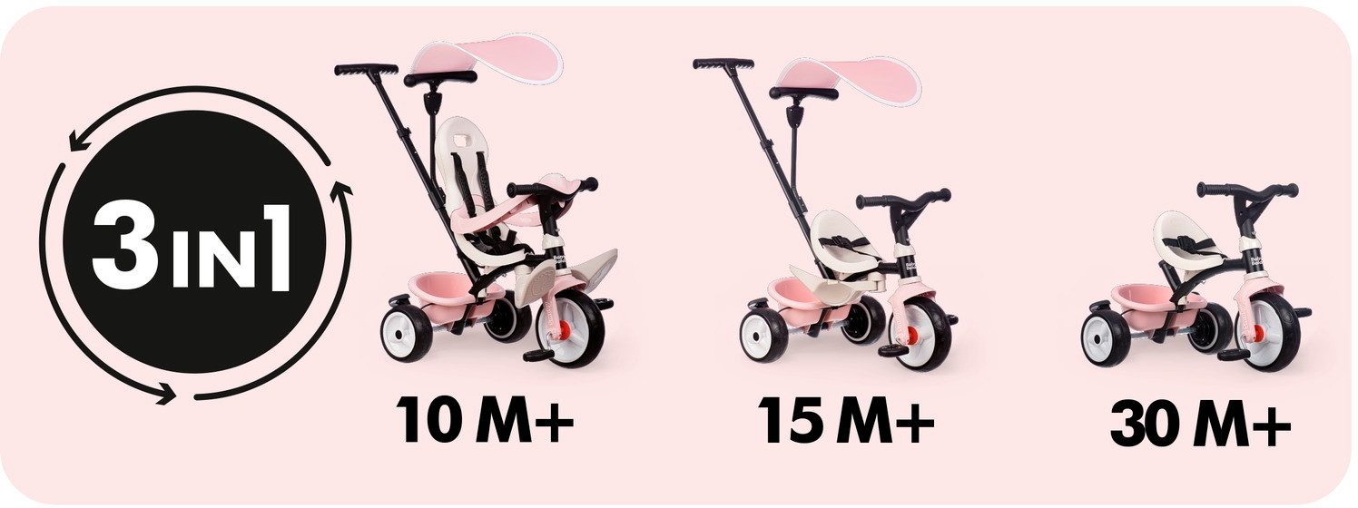Smoby Dreirad Outdoor Mitwachsendes 3-in-1 Dreirad Baby Balade rosa 7600741404
