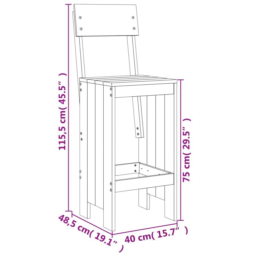 | Graue Kiefer Stk. St) Graue cm 40x48,5x115,5 vidaXL Kiefer 2 Gartenstuhl Grau Massivholz (2 Barhocker Kiefer