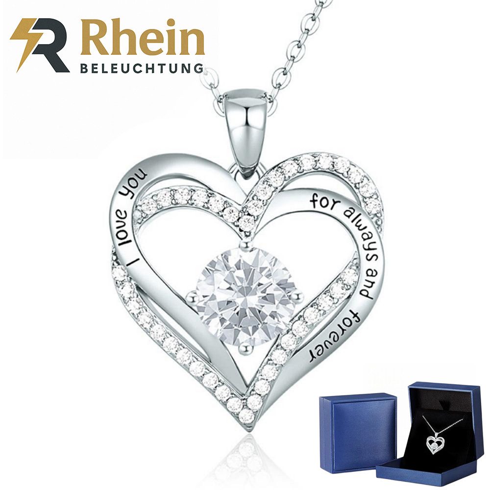 Rhein Beleuchtung Herzkette Halskette Damen Choker mit Herzanhänger – eleganter Damenschmuck (Geschenke für Frauen, Freundin, Mama – stilvoll & zeitlos schön), 925 Sterling Silber & 5A Zirkonia – mit Geschenkbox geliefert