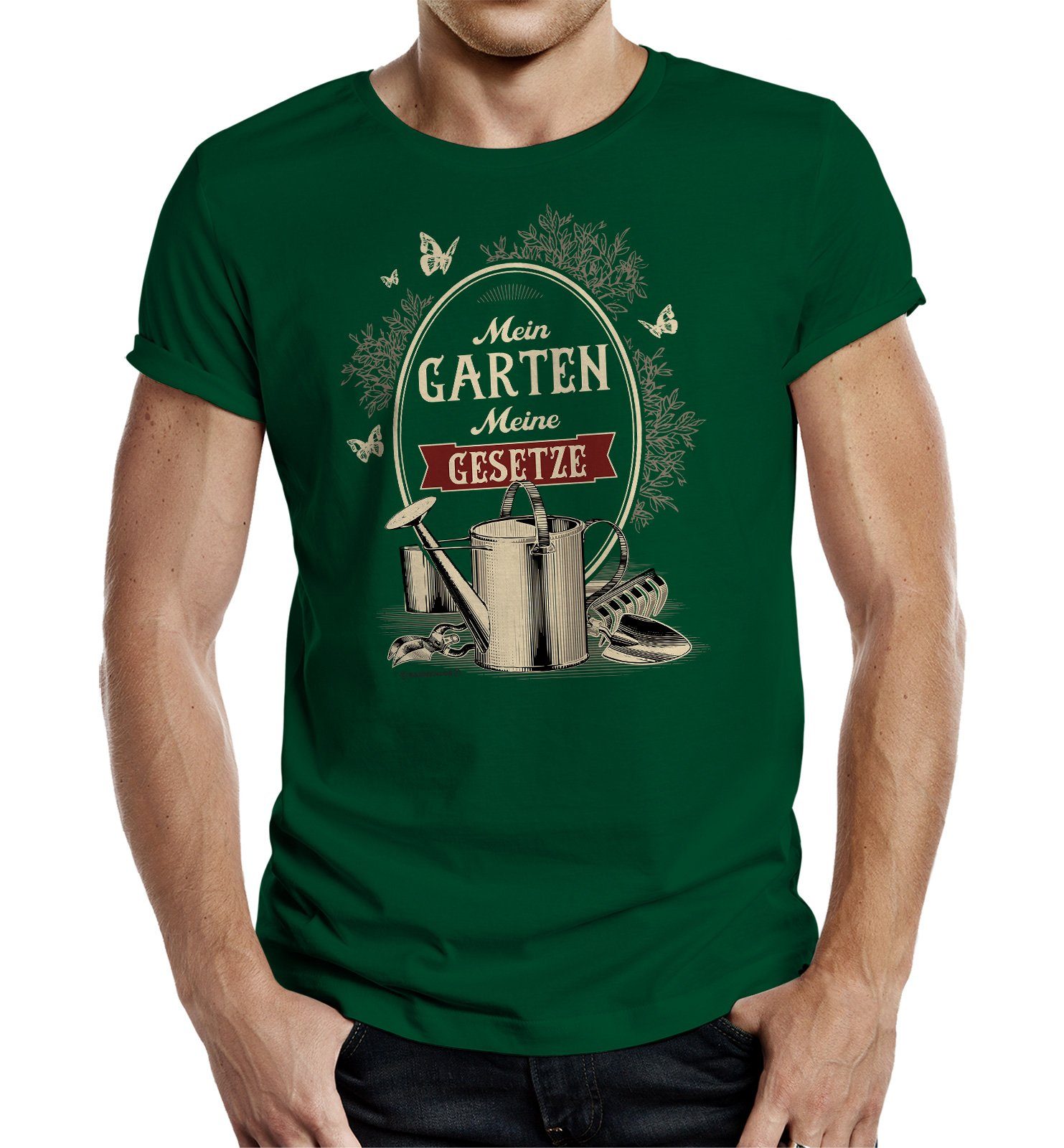 RAHMENLOS® T-Shirt Das Geschenk für Gartenfreunde "Mein Garten - meine Gesetze"