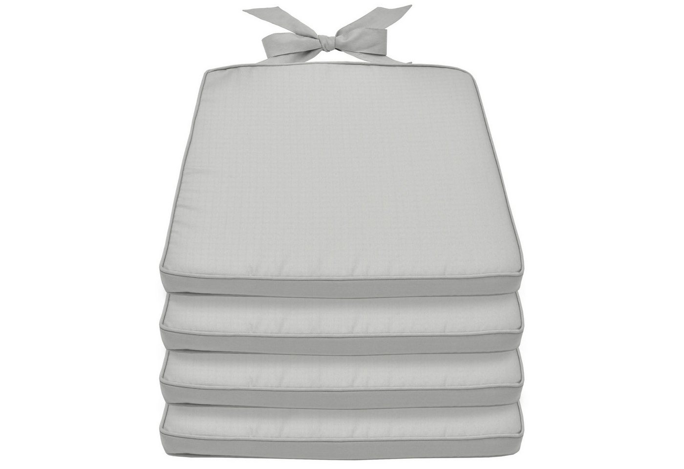 Beautissu Stuhlkissen 4er Set Stuhlkissen Pia, 40x45cm, Hellgrau, Sitzkissen Gartenstuhlkissen, Sitzpolster für Rattanstühle, Outdoor