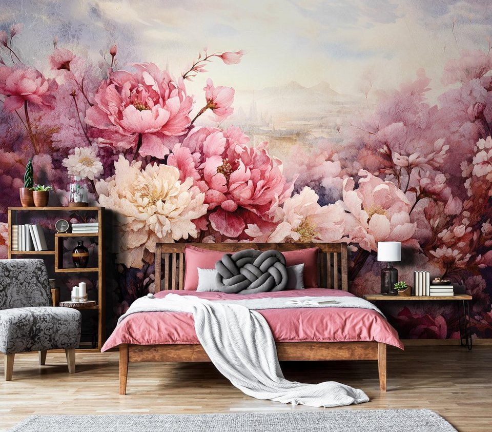 Wallarena Fototapete Blumen Pfingstrosen Vlies Tapete Wohnzimmer  Schlafzimmer Wandtapete, Glatt Vlies Struktur Vinyl, Kunst, Tapete  inklusive Kleister Vliestapete Motivtapete