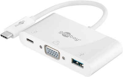 Goobay USB-Verteiler USB-C Multiport Adapter USB und VGA Buchse (5 Gbit/s Übertragungsrate, Power Delivery 60W), Anschlüsse 1x VGA / 1x USB 3.0 / 1x USB-C