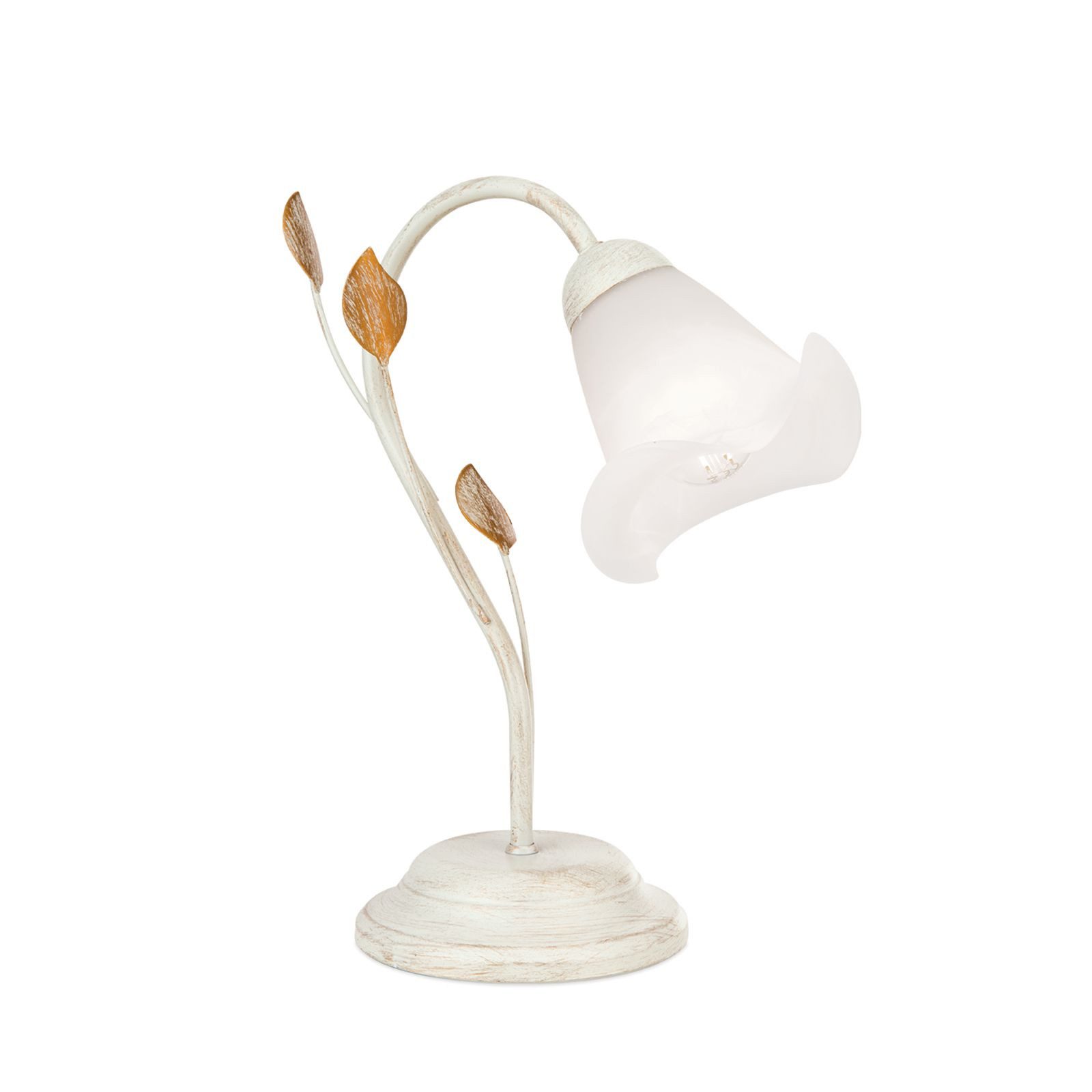 Licht-Erlebnisse Nachttischlampe OSKAR, ohne Leuchtmittel, Glas Metall 33 cm in Shabby Elfenbein-Gold Weiß E14 Landhaus Stil