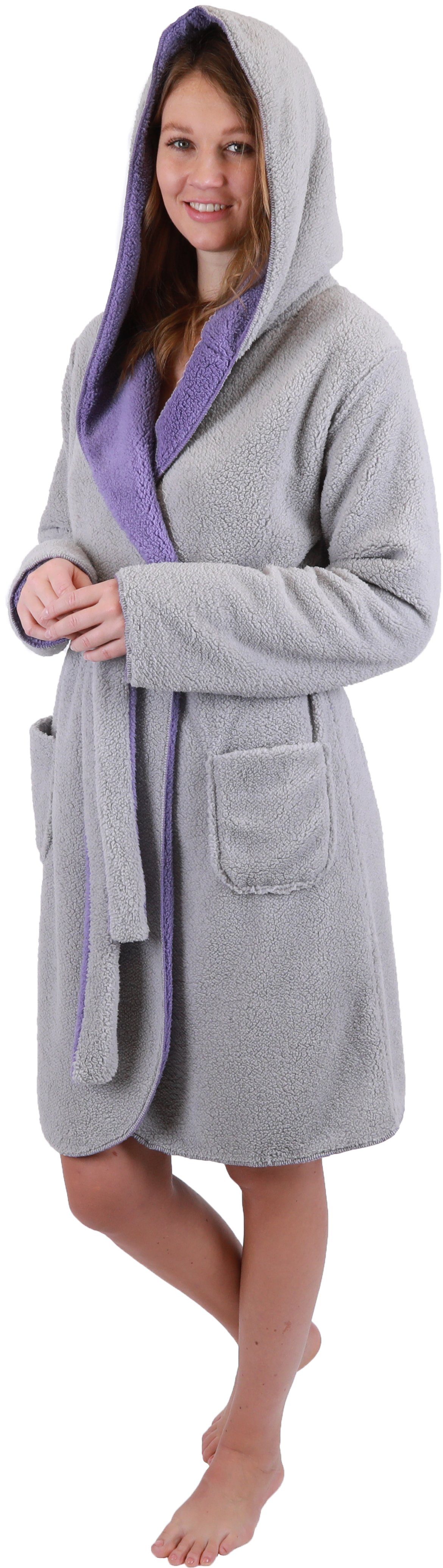 Betz Bademantel Wendebademantel KIEL Saunamantel mit Kapuze, 100% Polyester, Kapuze, Gurtel, Bindegürtel sowie 2 aufgesetzte Taschen