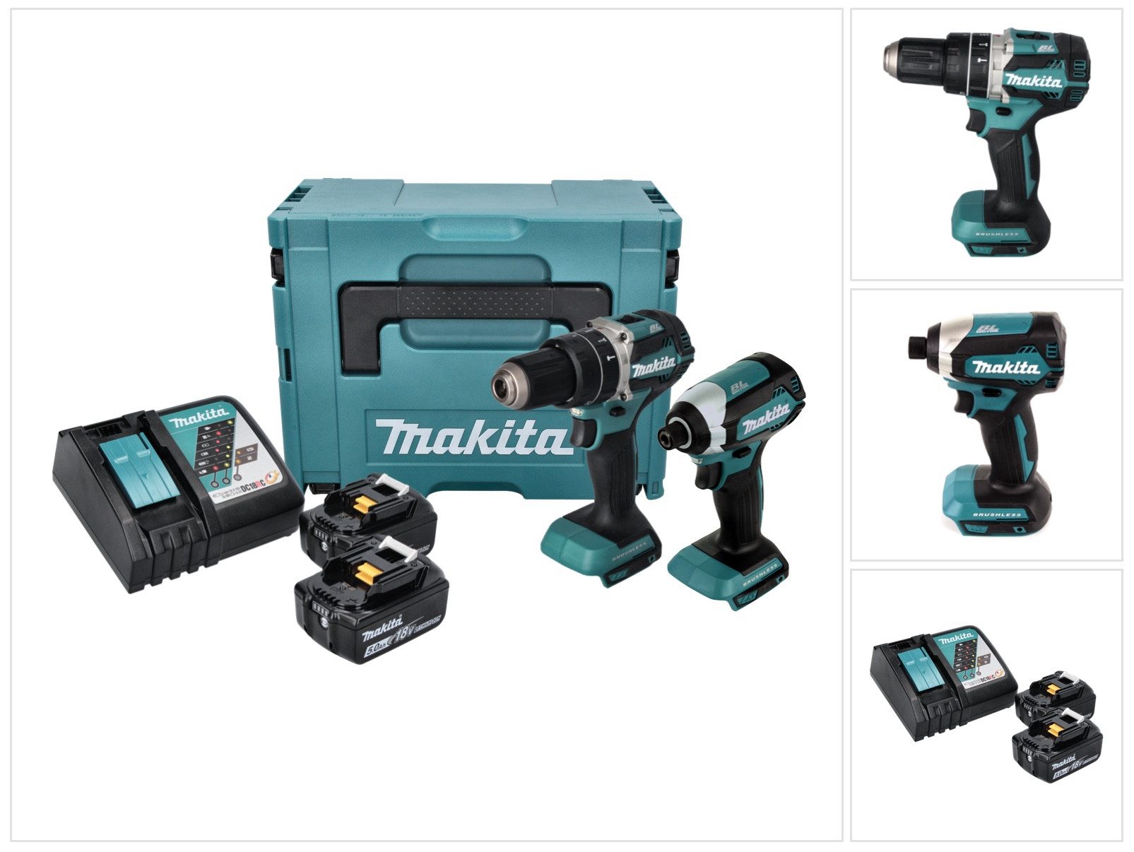 Makita Schlagbohrmaschine DLX 2180 TJ Akku Combo Kit DHP 484 Akku Schlagbohrschrauber + DTD 153
