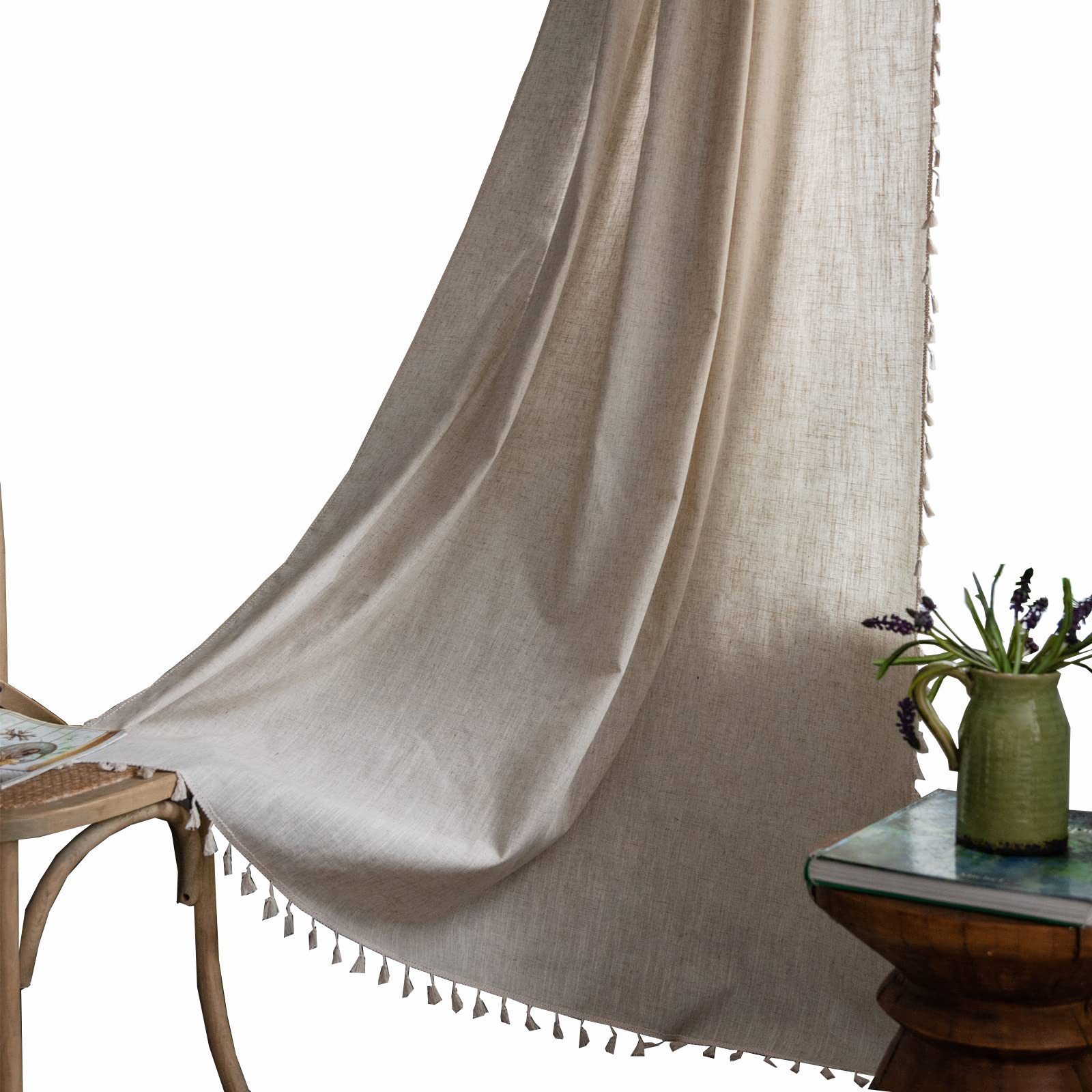 Kaket Gardine Boho-Leinen Vorhänge, Quasten Gardine, Dekovorhänge für Wohnz günstig online kaufen