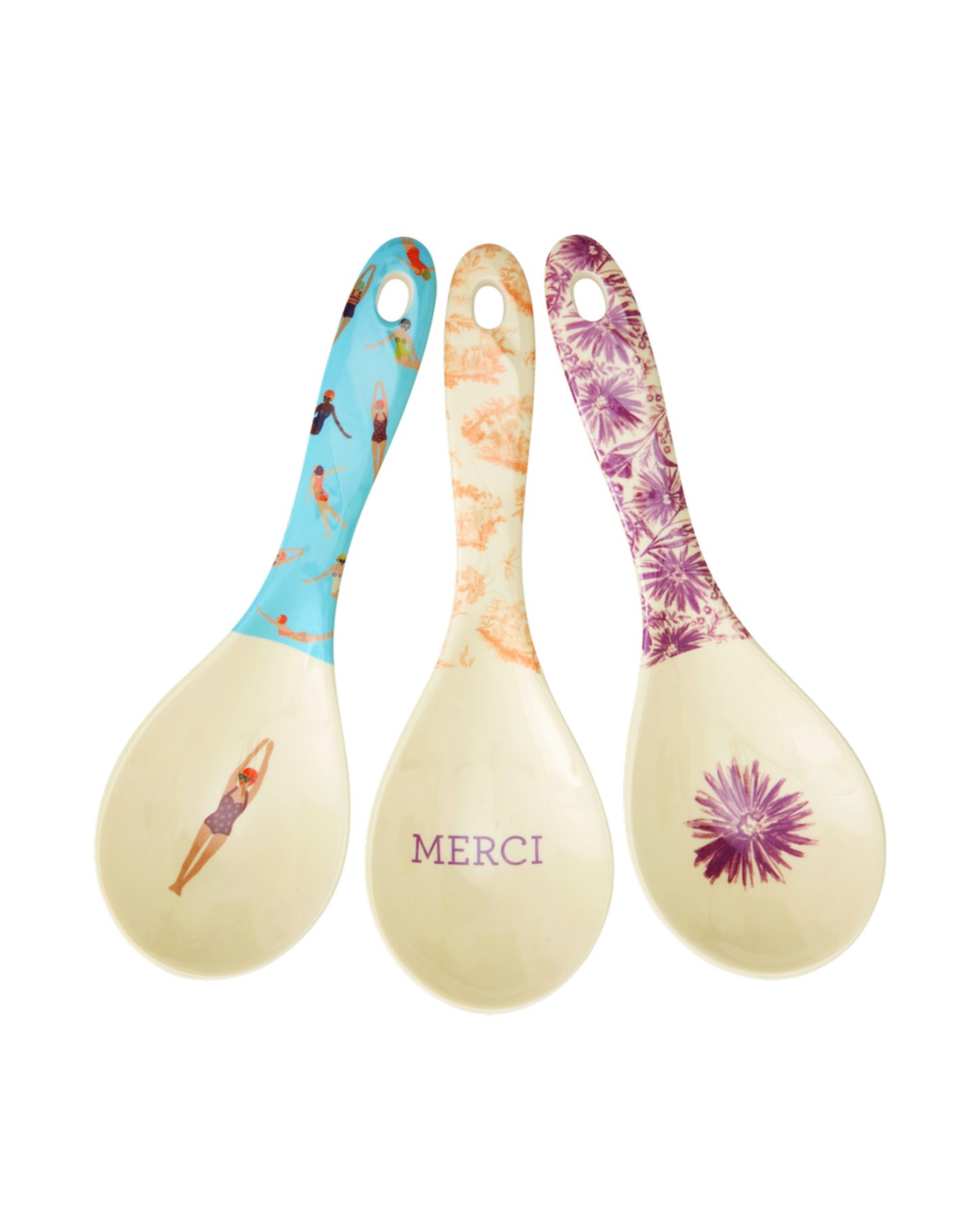 rice Salatbesteck Rice Melamin Salatlöffel Set 3er - Schwimmer & Blumen Print (3-tlg), Bruchsicher