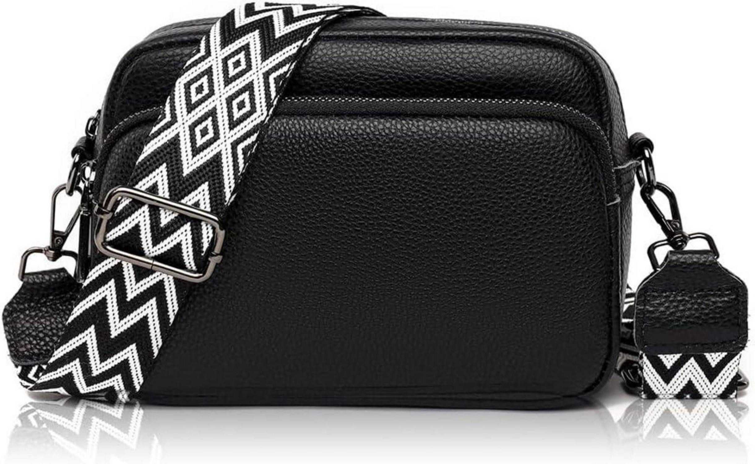Umhängetasche Crossbody Bag Damen Echtes Leder Umhängetasche Schwarz