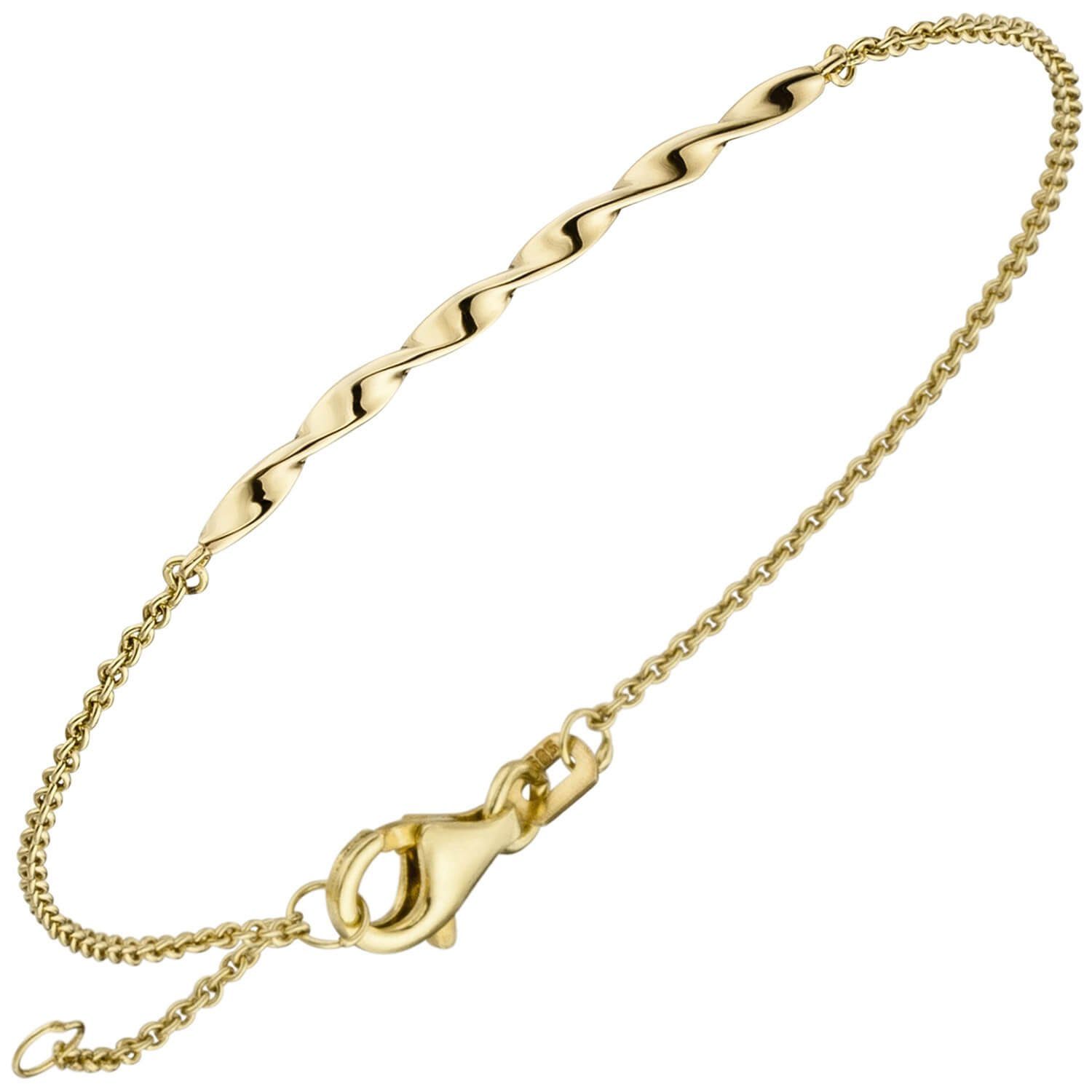 Schmuck Krone Goldarmband Armband aus 585 Gold Gelbgold glänzend mittleres Teil gedreht 15,5-17,5cm