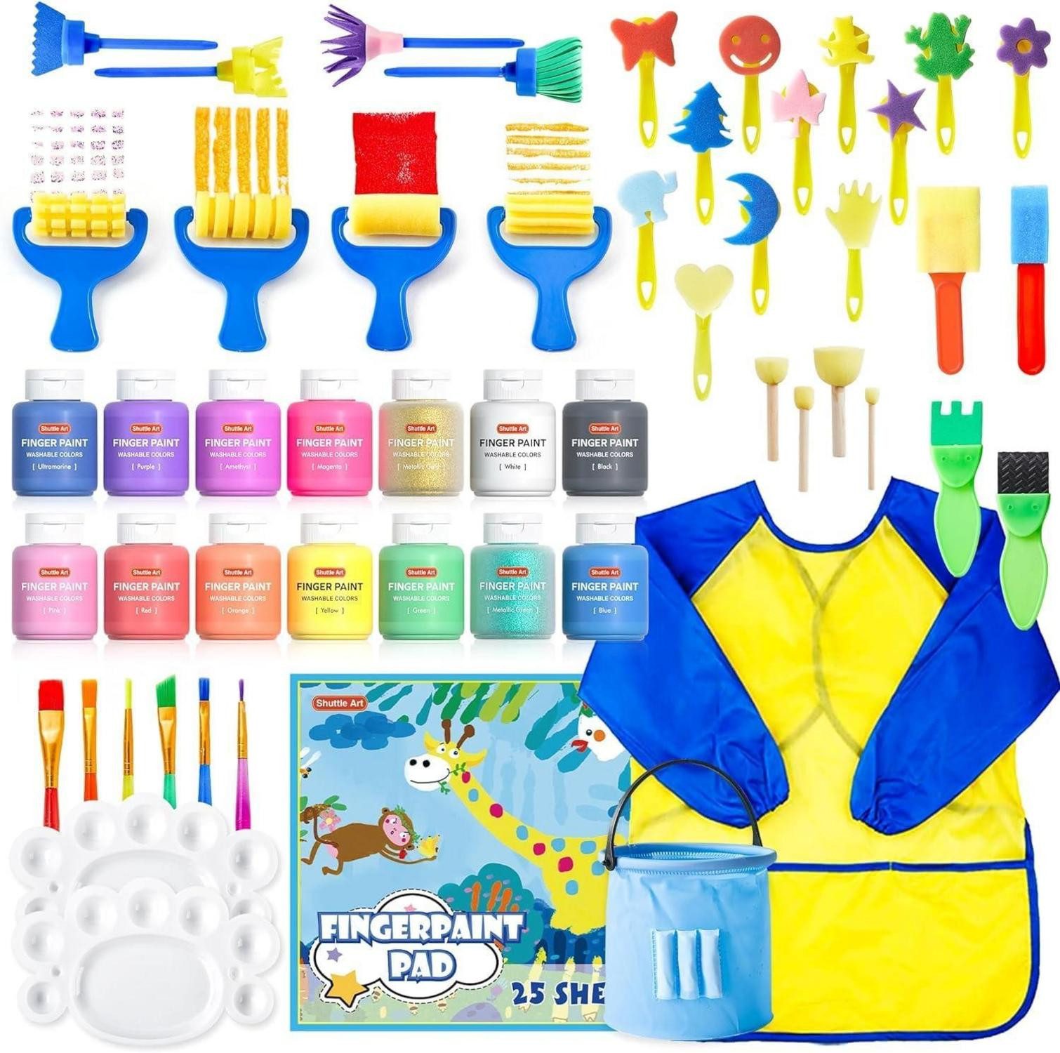 Shuttle Art Malkreide Waschbares Fingerfarben Set für Kinder mit 14 Farben & Zubehör
