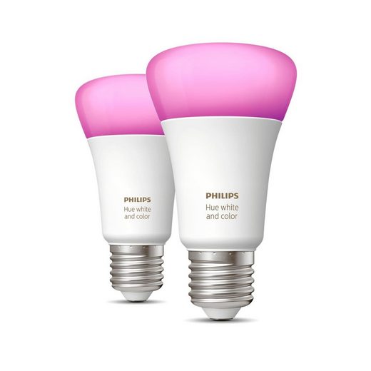 Philips Hue »White and Color ambiance E27, Intelligente Glühbirne, Weiß, Bluetooth, LED Doppelpack« Smarte Lampe