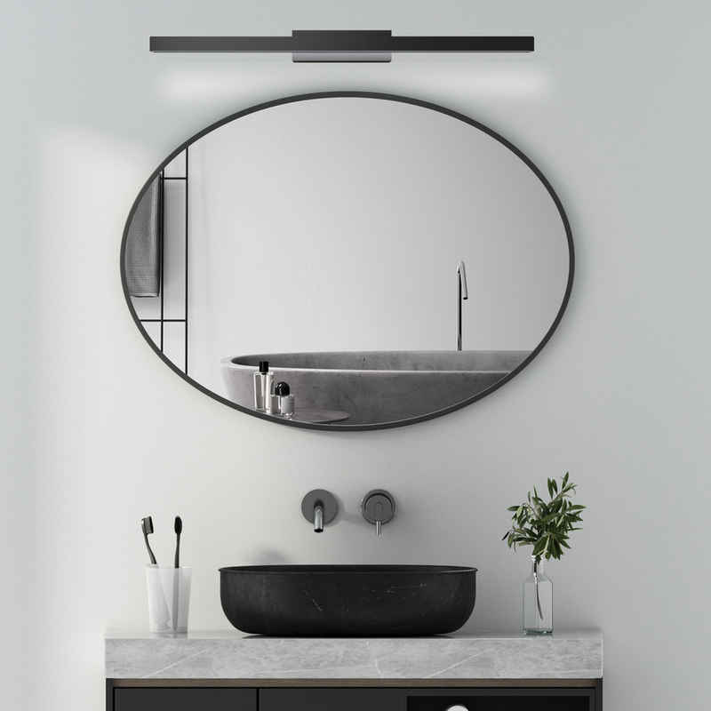 WDWRITTI Badspiegel Oval mit 60cm LED Spiegelleuchte Wandspiegel mit Licht Kaltweiß 6500K (Spiegel mit Alurahmen, 80x60, 70x50), Badezimmerspiegel mit Beleuchtung Set