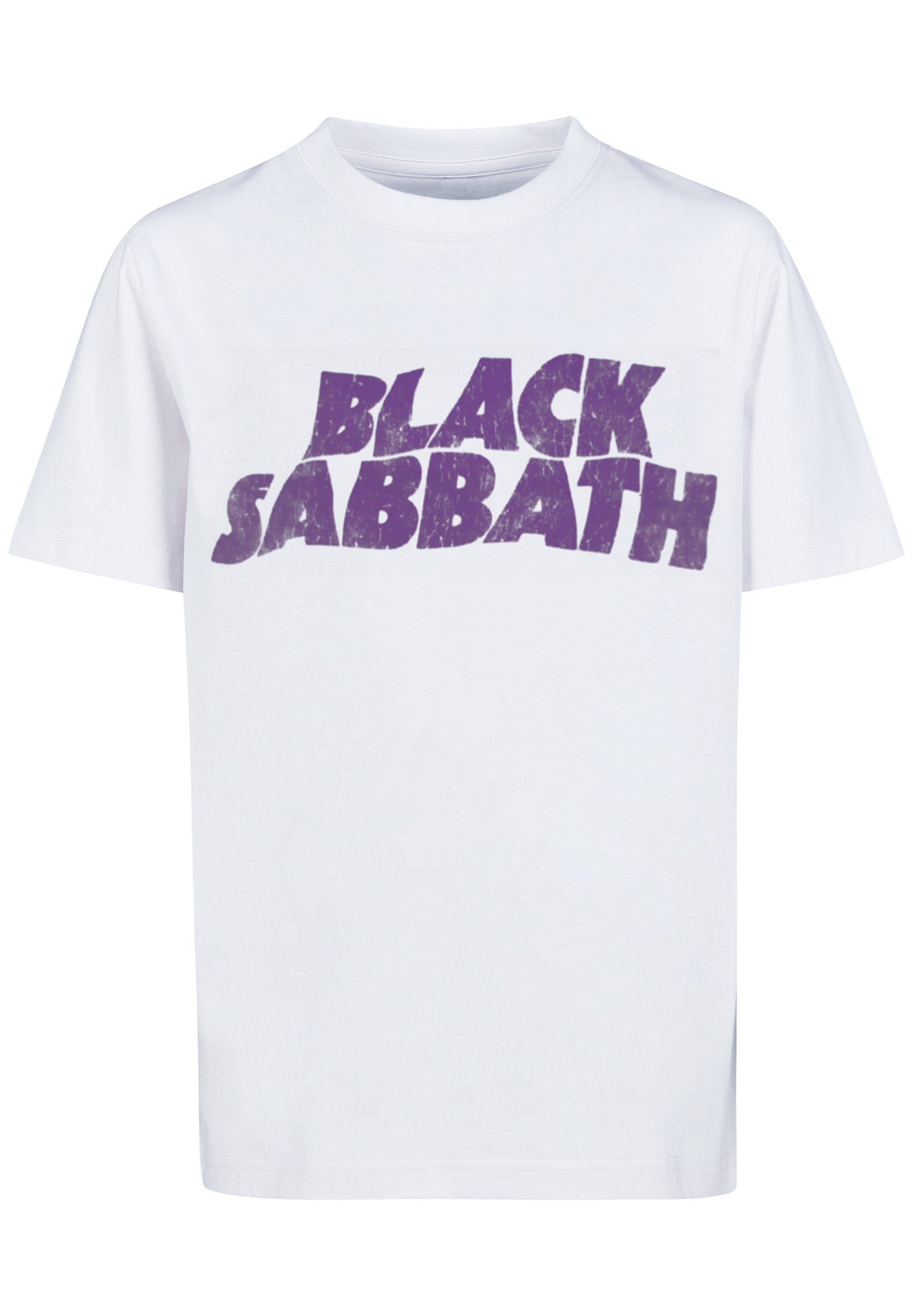 F4NT4STIC T-Shirt Band Distressed Print Black Sabbath Wavy Heavy Black Logo weiß Metal