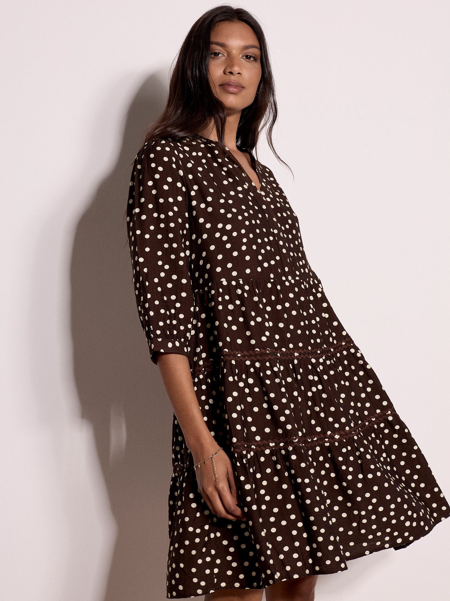 Apricot Minikleid Mini-Kleid mit Stufenrock und Polka