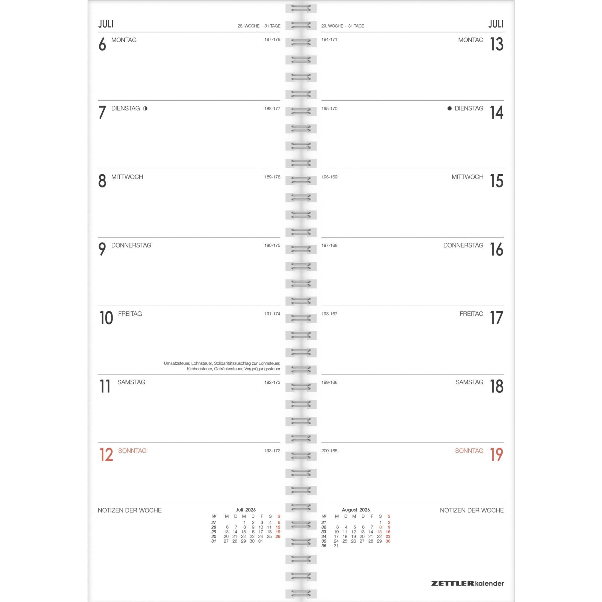 NEUMANN Terminkalender 2026 Zettler Vormerkbuch 1W/1S Karton gtau 64 S.