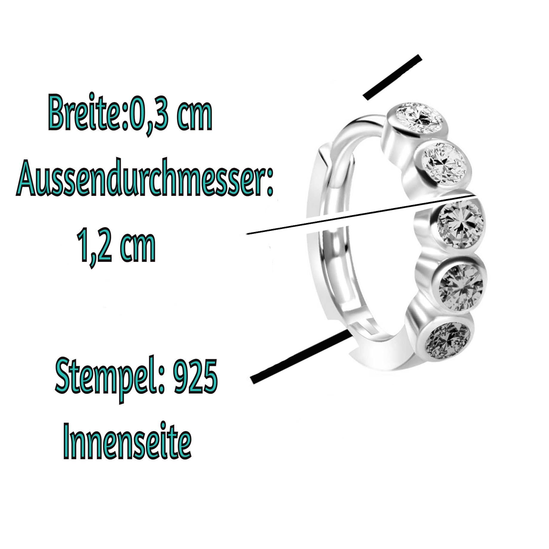 schmuck23 Klappcreolen Feine Ohrringe Creolen 925 Silber Damen Kinder 1,2 cm x 0,3 cm, Silberschmuck Kinderschmuck Zirkonia Geschenk