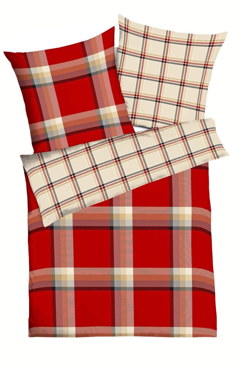 JACK Bettwäsche 135x200cm, 155x220cm New School Rot Kariert Kaeppel, Biber, 2 teilig, Karo-Dessin mit Beige-, Rot- und Blautönen